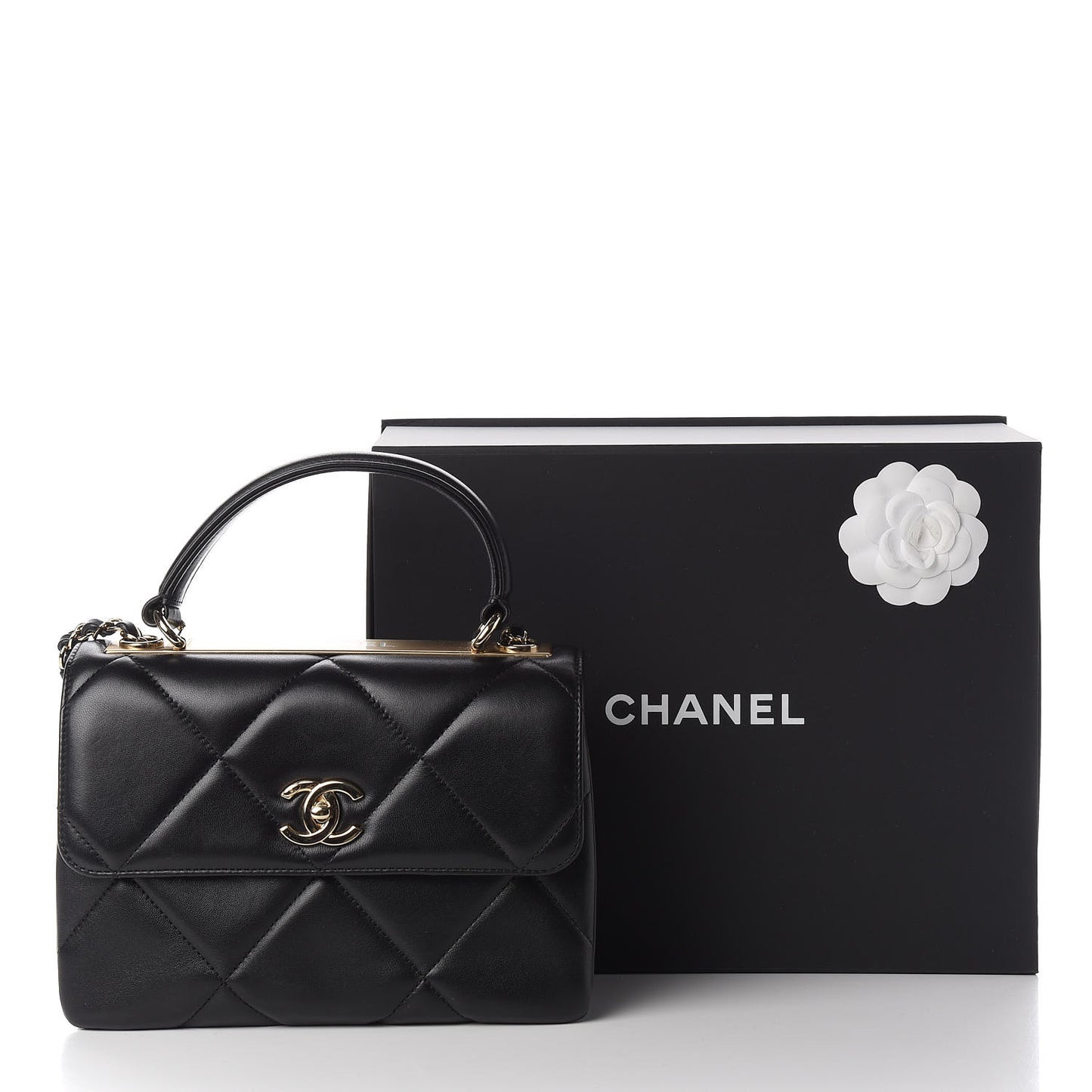 Lambskin Quilted Small Trendy CC Dual Handle Flap Bag Black