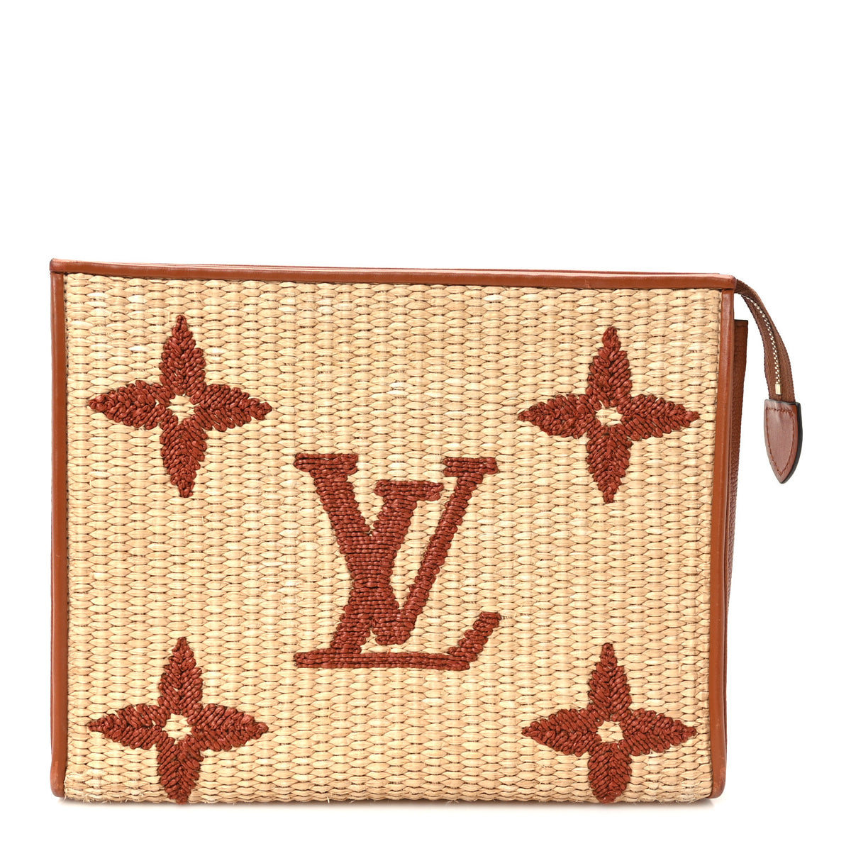 Raffia Monogram Giant Toiletry Pouch 26 Tan