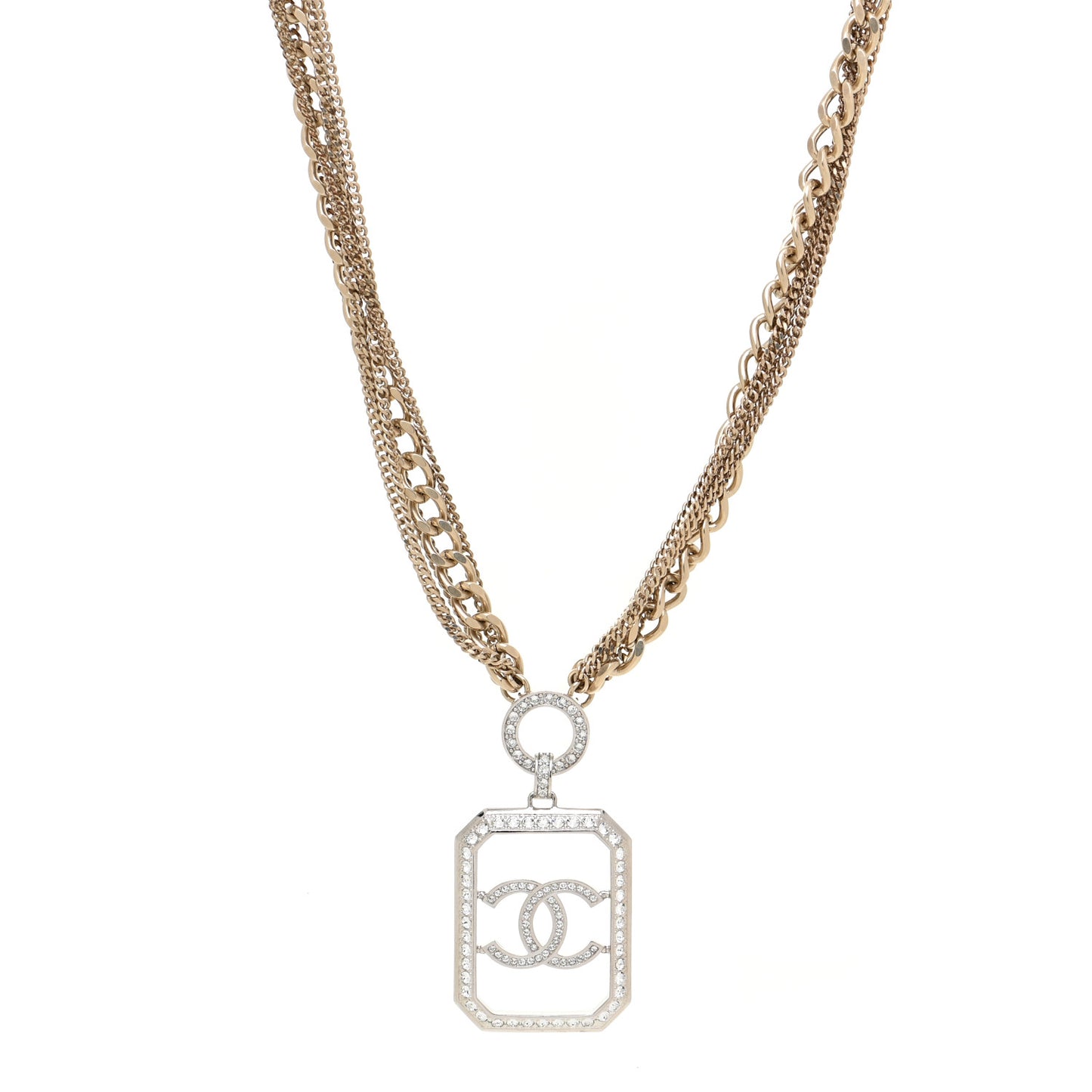 Crystal Chain CC Multi Strand Necklace Gold