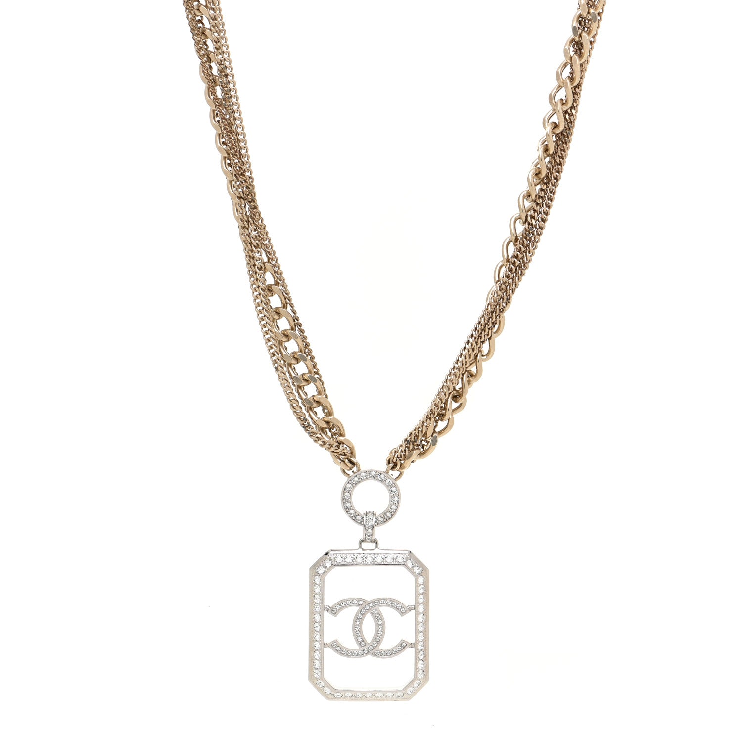 Chanel Crystal Chain CC Multi Strand Necklace Gold 1 of 5