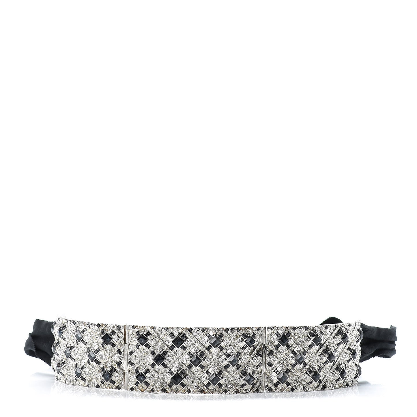 Crystal Grosgrain CC Choker Necklace Black Silver