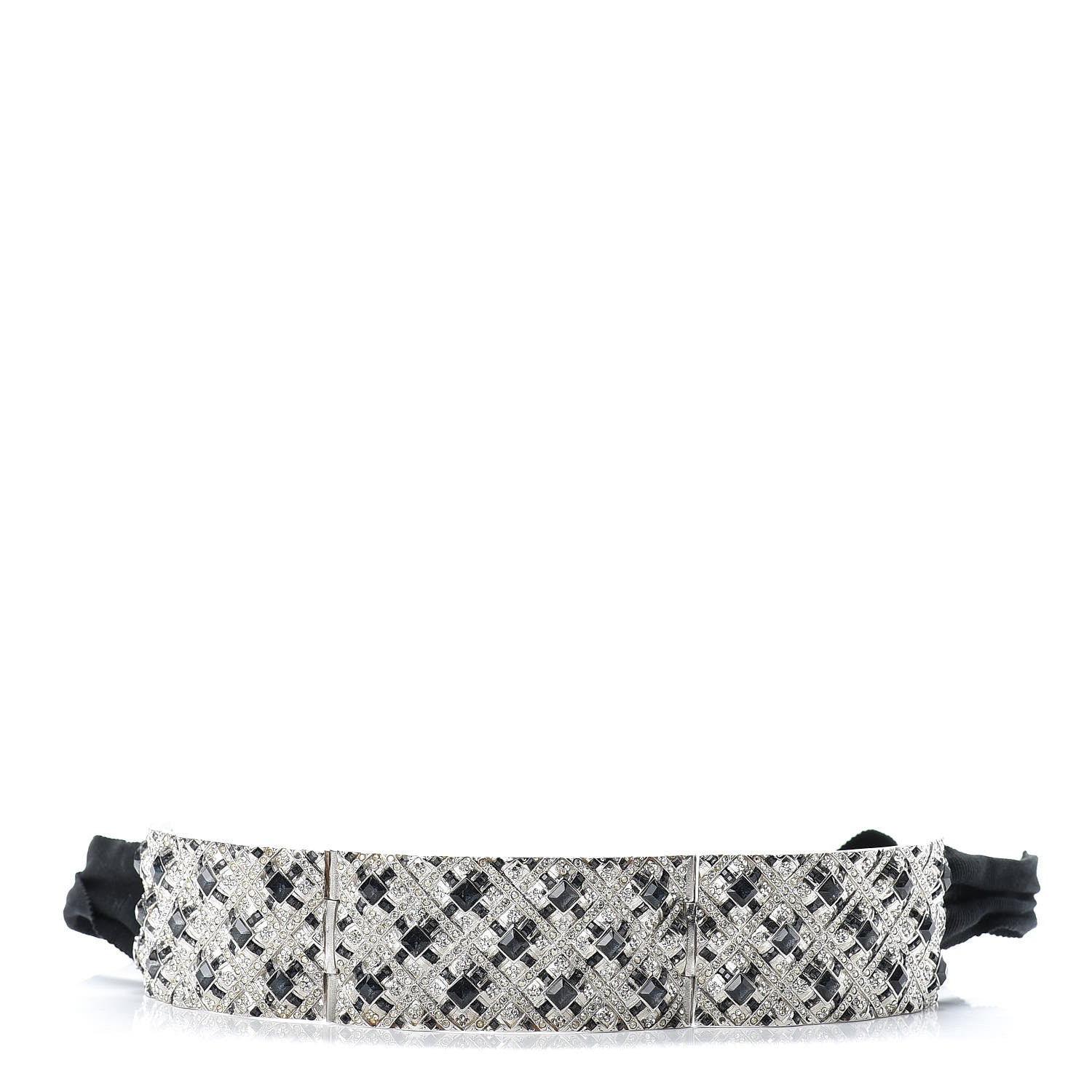 Chanel Crystal Grosgrain CC Choker Necklace Black Silver 1 of 10
