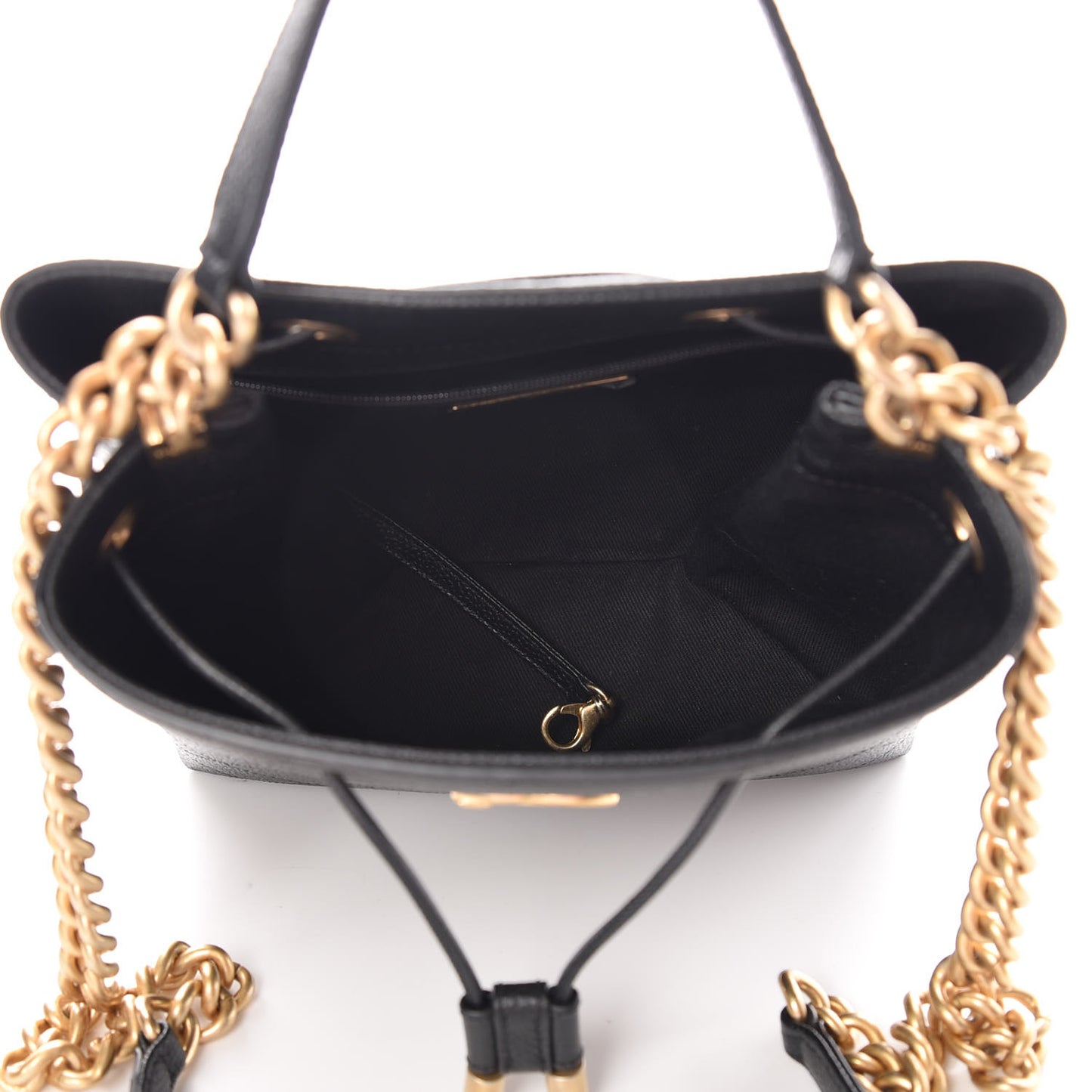 Grained Calfskin Stitched Small Drawstring Bag Black
