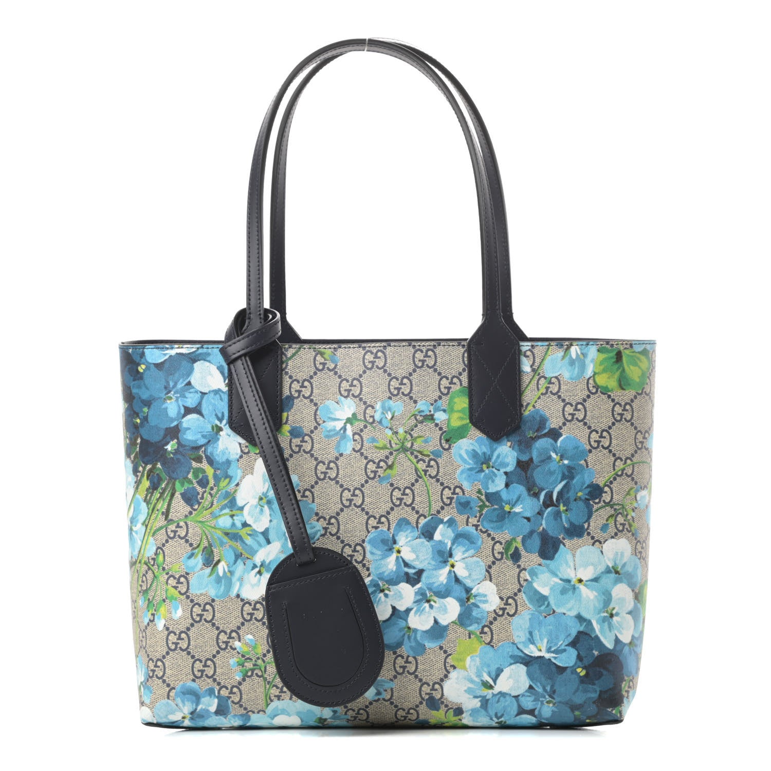 Gucci GG Supreme Monogram Blooms Small Reversible Tote Beige Blue Navy 1 of 14