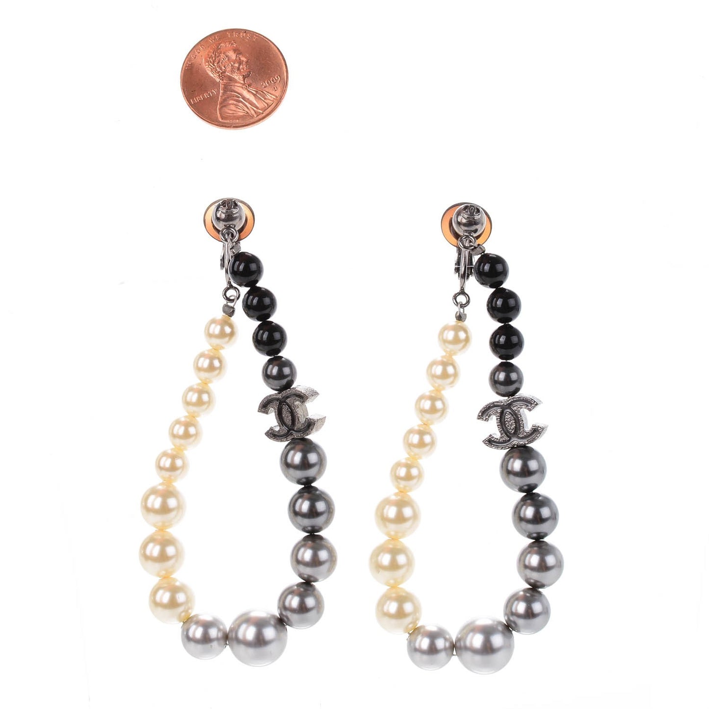 Pearl CC Drop Clip On Earrings Black White Grey