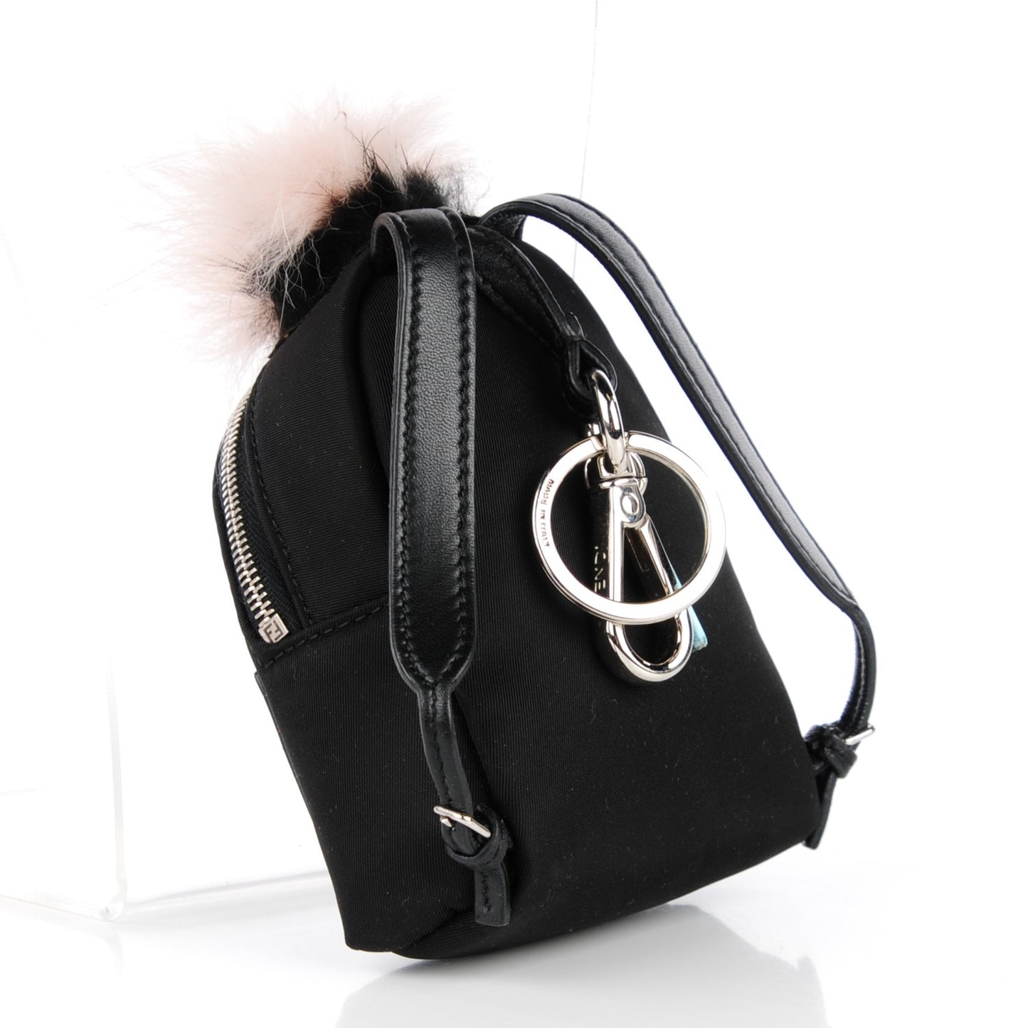 Nylon Shiny Nappa Nutria Fox Fur Monster Eyes Mini Backpack Charm Black Multicolor