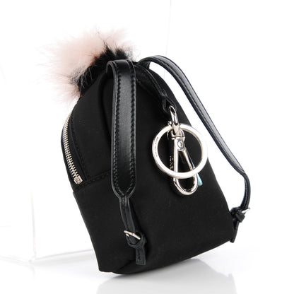 Fendi Nylon Shiny Nappa Nutria Fox Fur Monster Eyes Mini Backpack Charm Black Multicolor 3 of 8