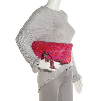 Alexander McQueen Leather Printed Leopard Padlock Skull Clutch Pink 2 of 8