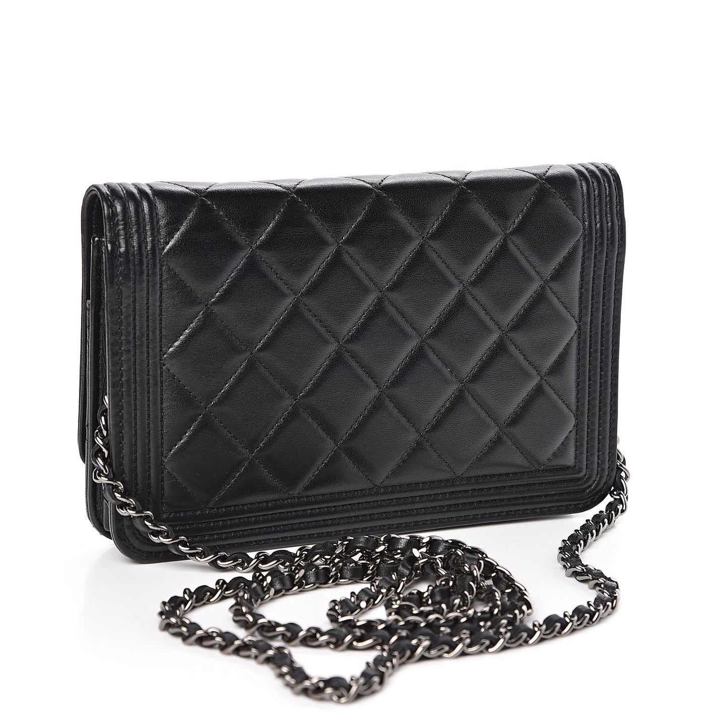 Lambskin Quilted Boy Wallet On Chain WOC Black