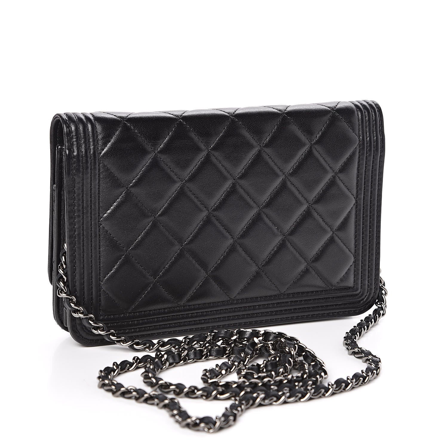 Chanel Lambskin Quilted Boy Wallet On Chain WOC Black 3 of 13