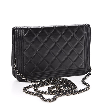 Chanel Lambskin Quilted Boy Wallet On Chain WOC Black 3 of 13