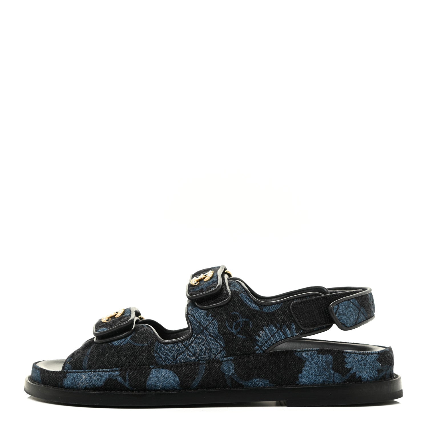 Chanel Denim Velcro Dad Sandals 37 Dark Grey Blue Black 1 of 12
