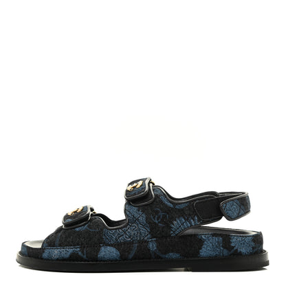 Chanel Denim Velcro Dad Sandals 37 Dark Grey Blue Black 1 of 12