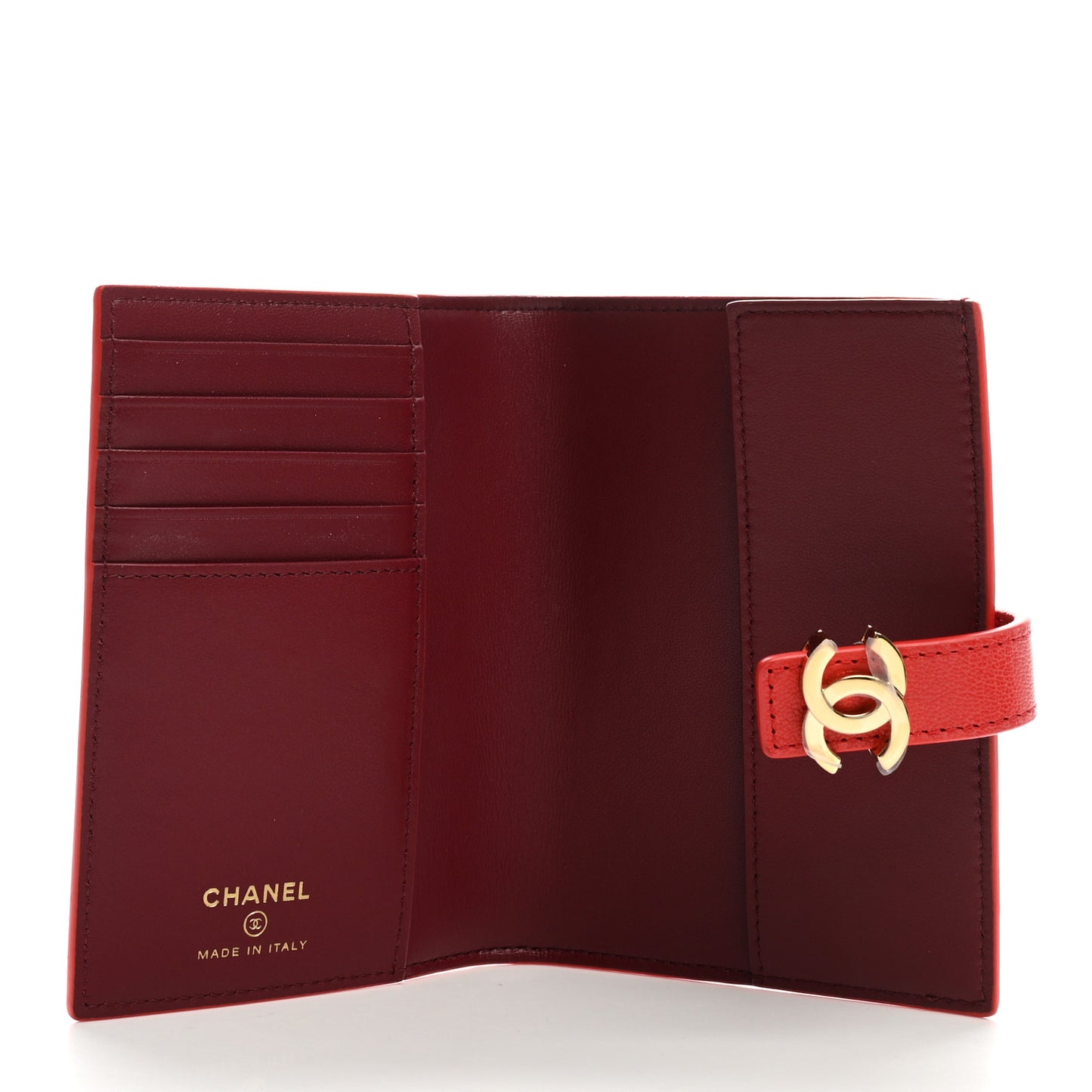 Grained Calfskin Passport Holder Wallet Red