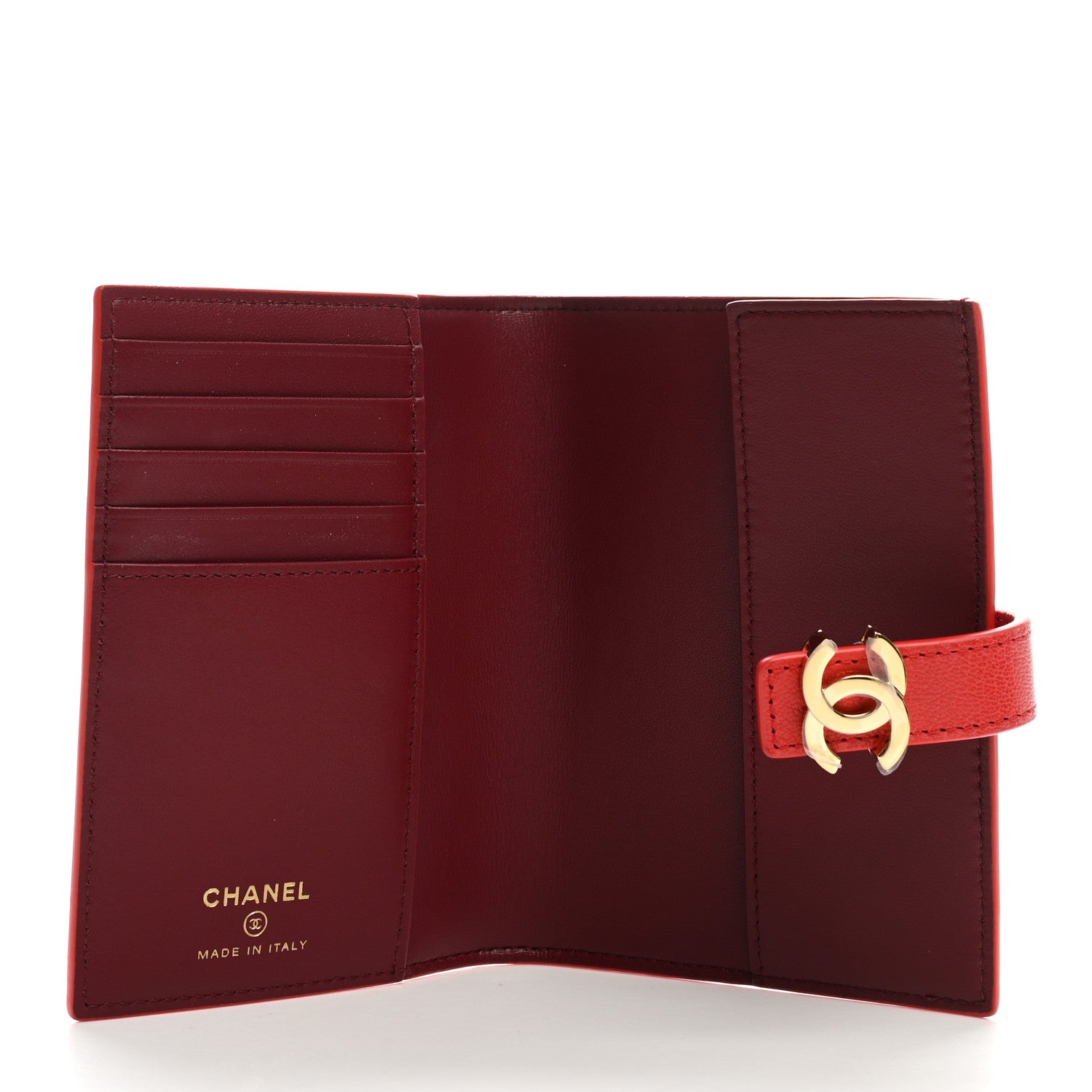 Chanel Grained Calfskin Passport Holder Wallet Red 5 of 8