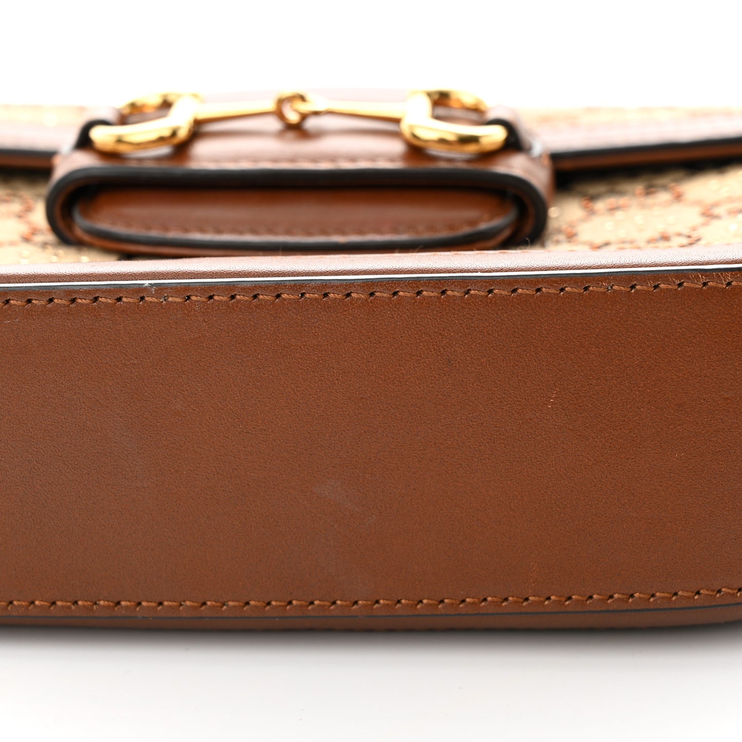 Canvas Calfskin Crystal GG Monogram Mini Horsebit 1955 Shoulder Bag Camel Ebony