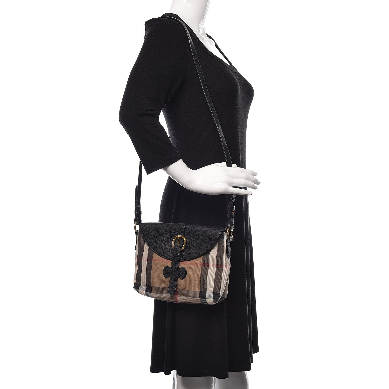Burberry Horseshoe Calfskin House Check Small Milton Crossbody Bag Black 2 of 10