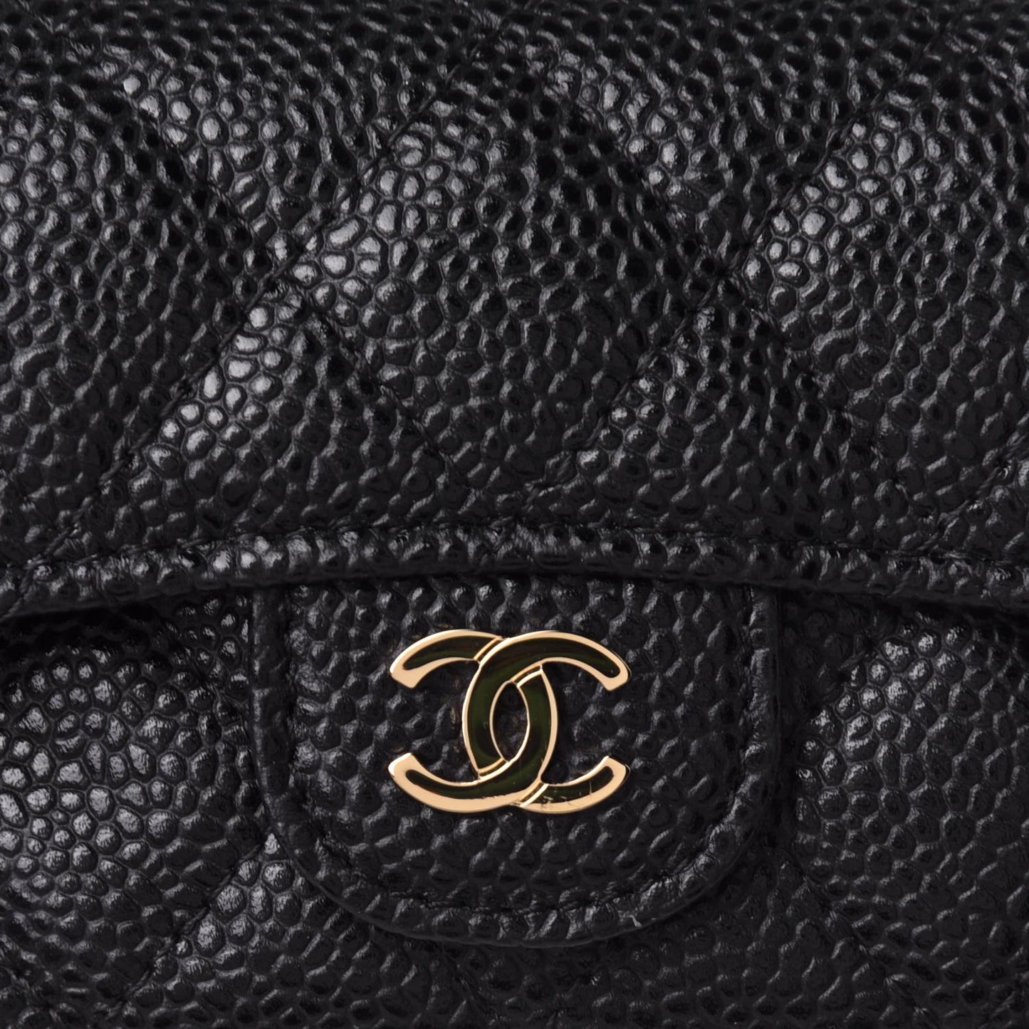 Caviar Quilted Flap Card Holder Wallet Black