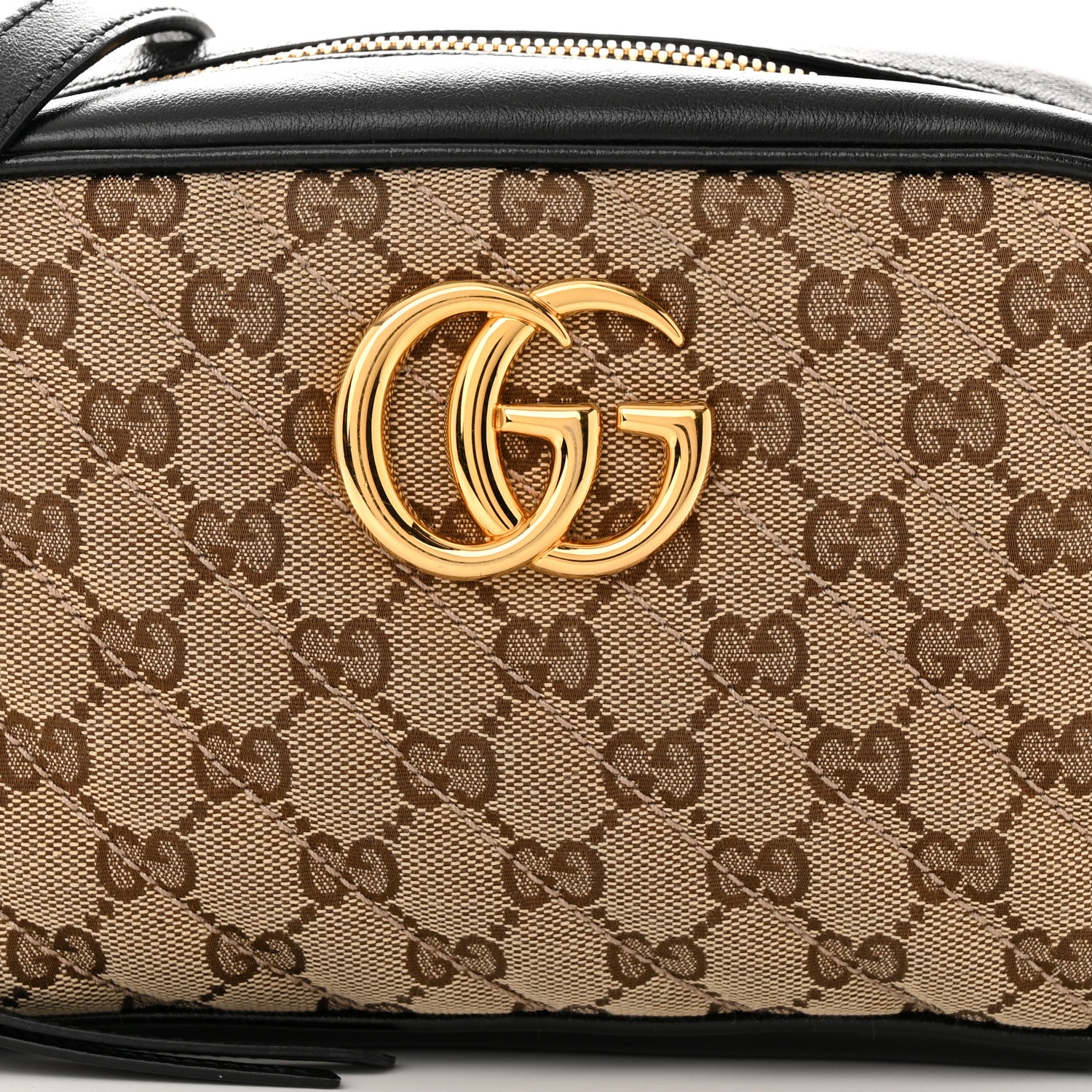 Gucci Monogram Matelasse Diagonal Small GG Marmont Chain Shoulder Bag Beige Black 7 of 10