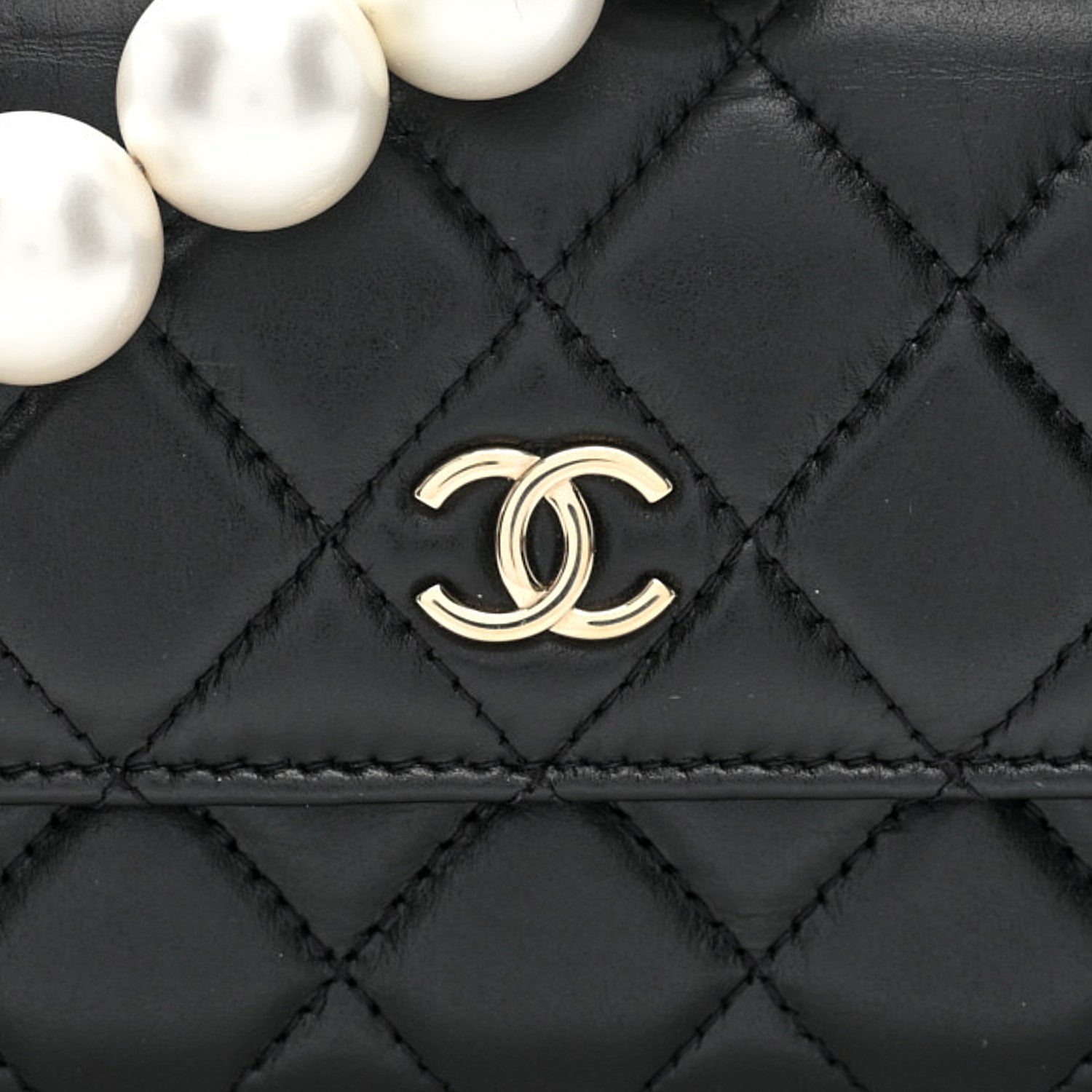 Chanel Calfskin Quilted Maxi Pearls Clutch With Chain Black 8 of 10