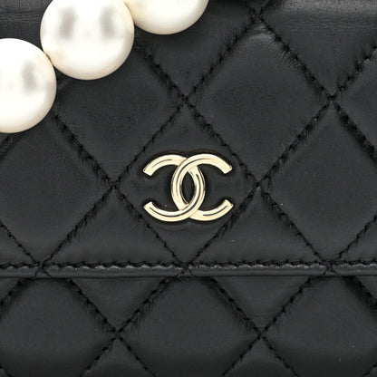 Chanel Calfskin Quilted Maxi Pearls Clutch With Chain Black 8 of 10