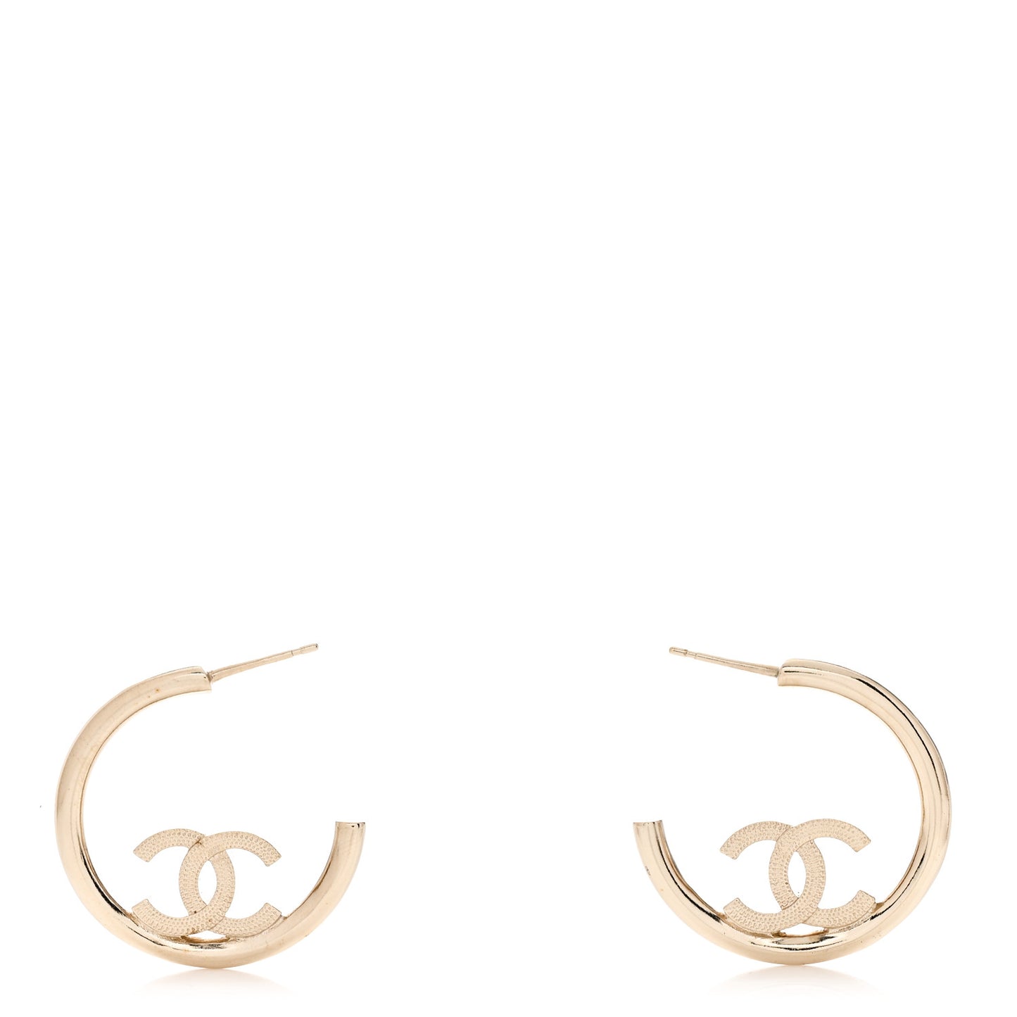 Metal Textured CC Hoop Earrings Gold