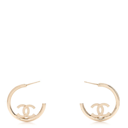 Chanel Metal Textured CC Hoop Earrings Gold 1 of 5