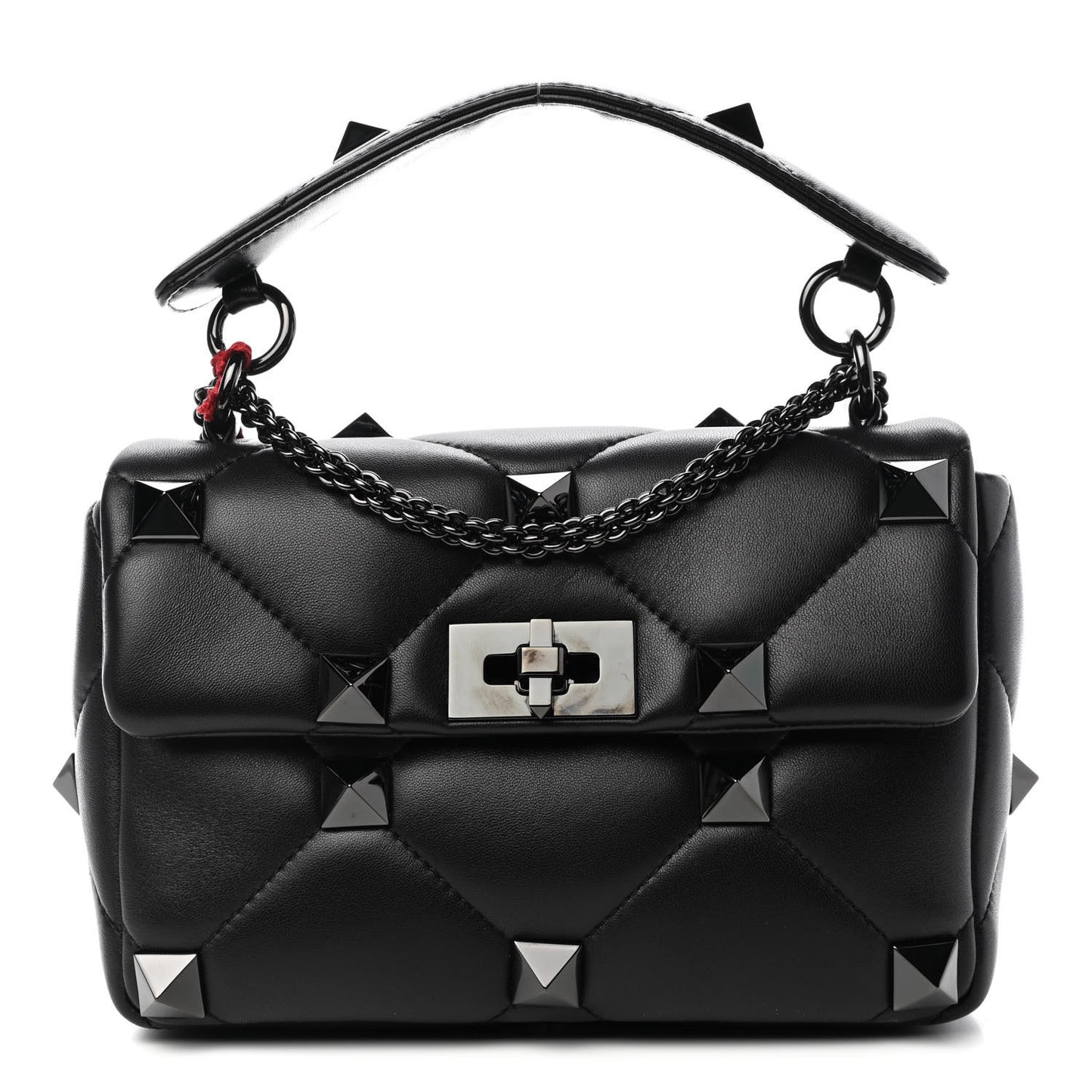 Nappa Monochrome Large Roman Stud Shoulder Bag Black