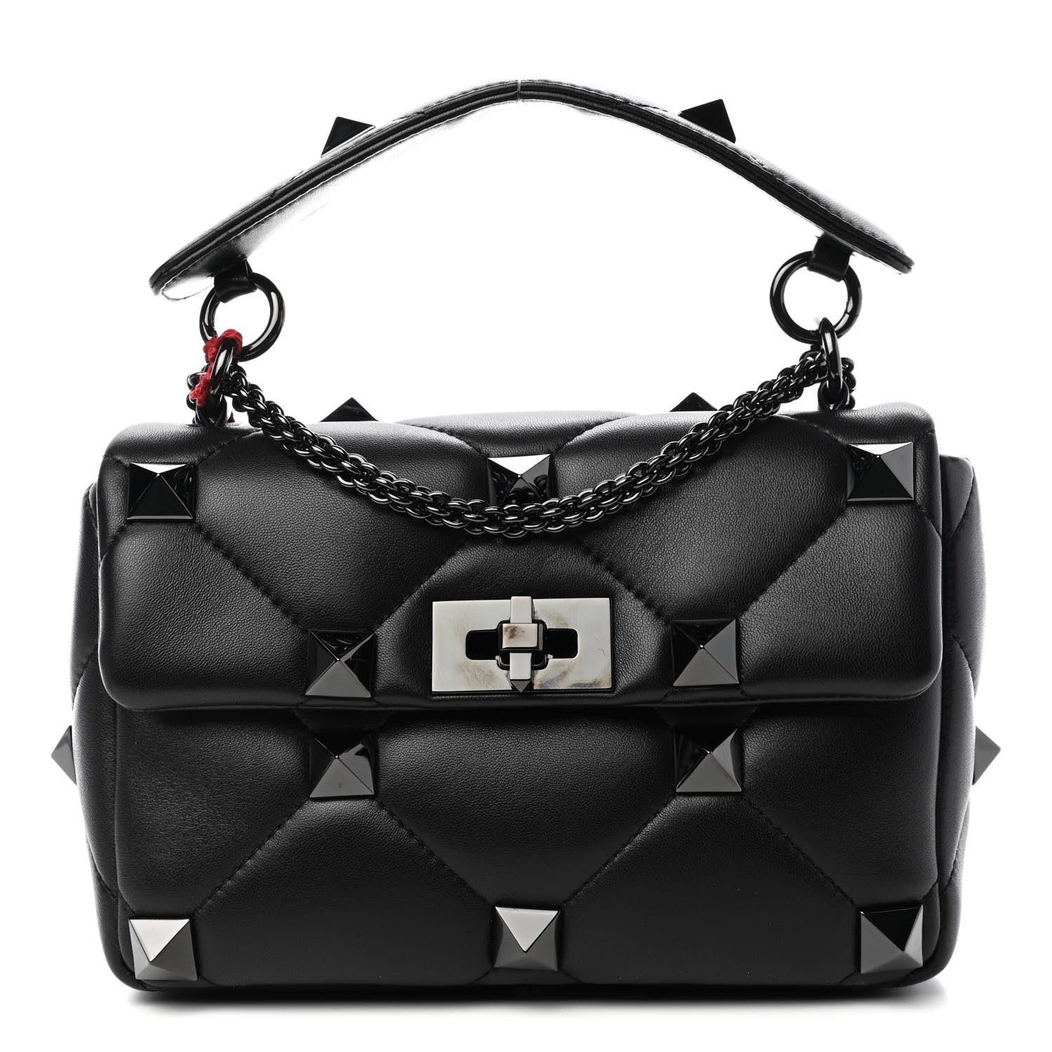 Valentino Garavani Nappa Monochrome Large Roman Stud Shoulder Bag Black 1 of 8