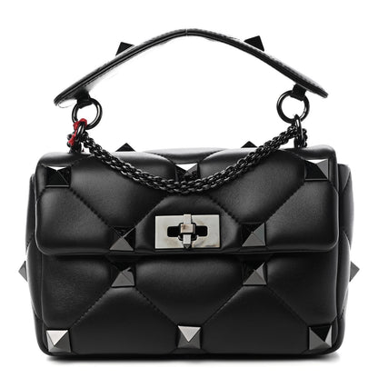Valentino Garavani Nappa Monochrome Large Roman Stud Shoulder Bag Black 1 of 8