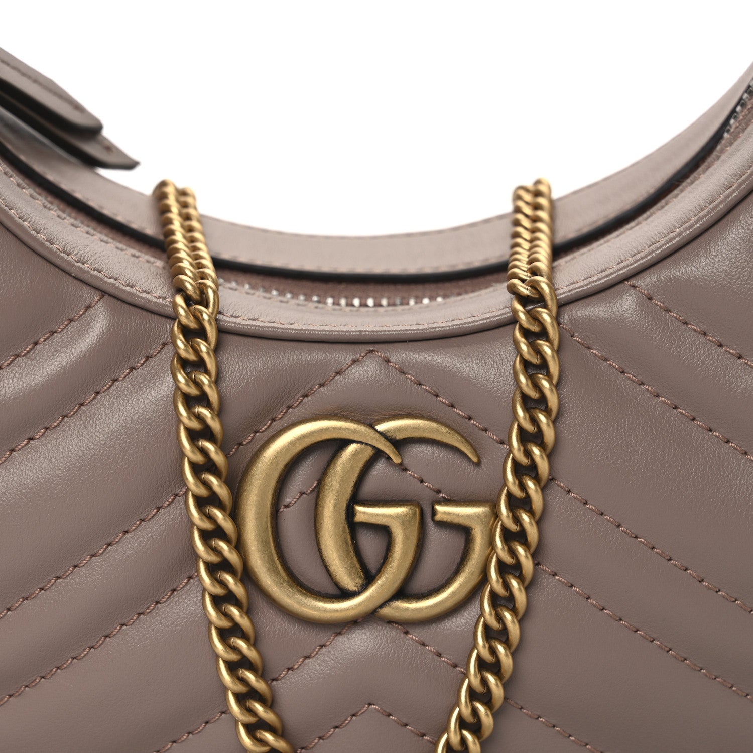 Gucci Calfskin Matelasse Chevron Mini GG Marmont Half Moon Hobo Porcelain Rose 8 of 10