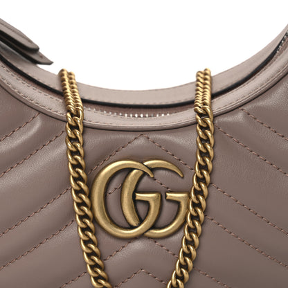 Gucci Calfskin Matelasse Chevron Mini GG Marmont Half Moon Hobo Porcelain Rose 8 of 10