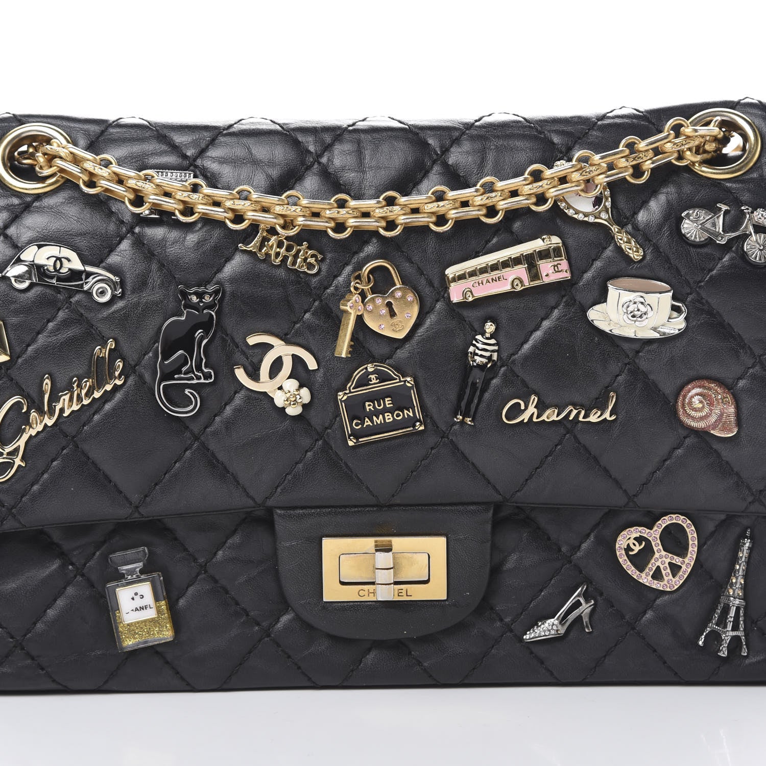 Chanel Aged Calfskin Lucky Charms 2.55 Reissue 225 Flap Black 7 of 16