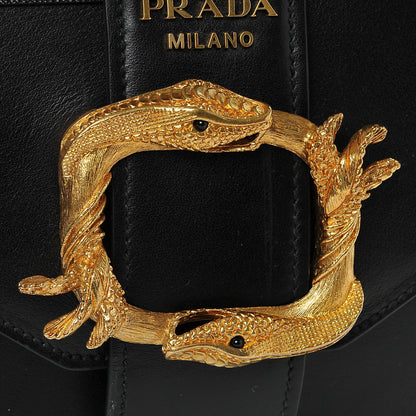 Prada City Calf Saffiano Animalier Top Handle Bag Black 7 of 7
