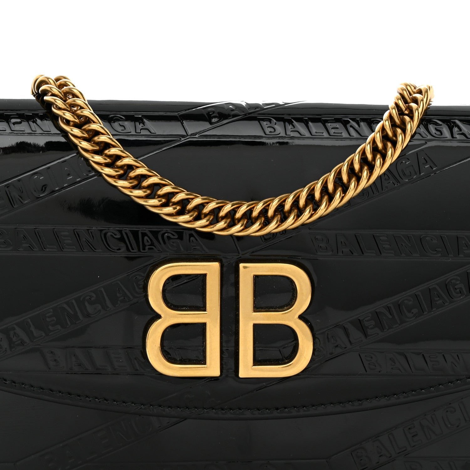 Balenciaga Patent Losange Monogram Embossed BB Wallet On Chain Black 7 of 11