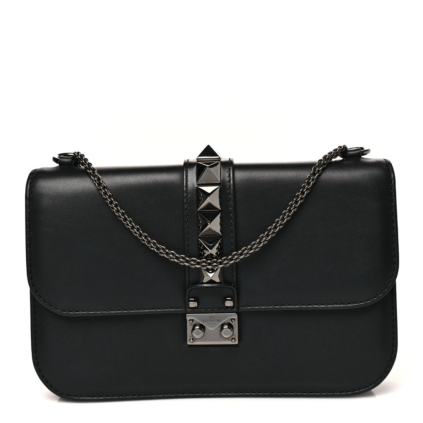 Vitello Medium Glam Lock Rockstud Flap Black