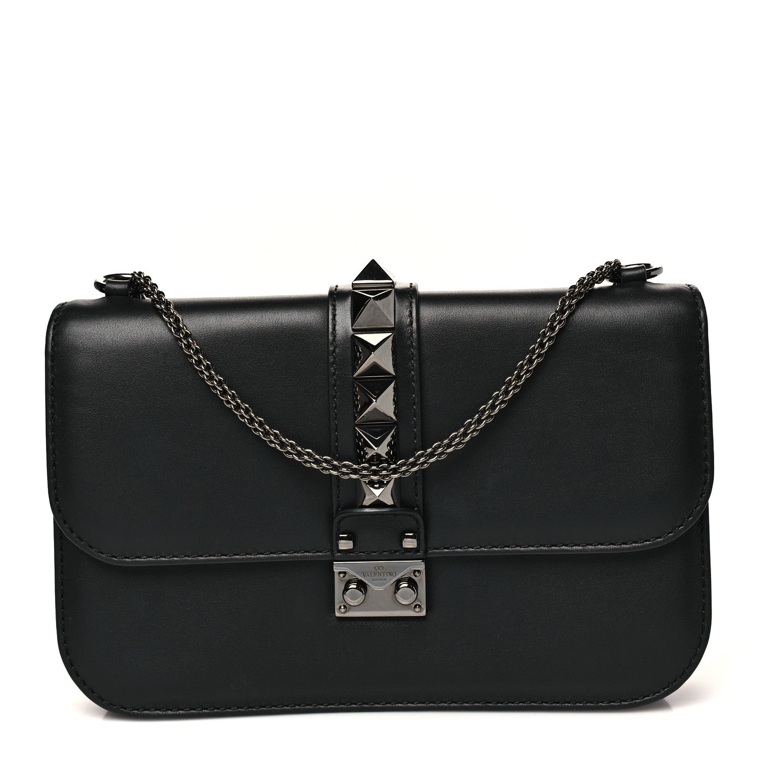 Valentino Garavani Vitello Medium Glam Lock Rockstud Flap Black 1 of 9