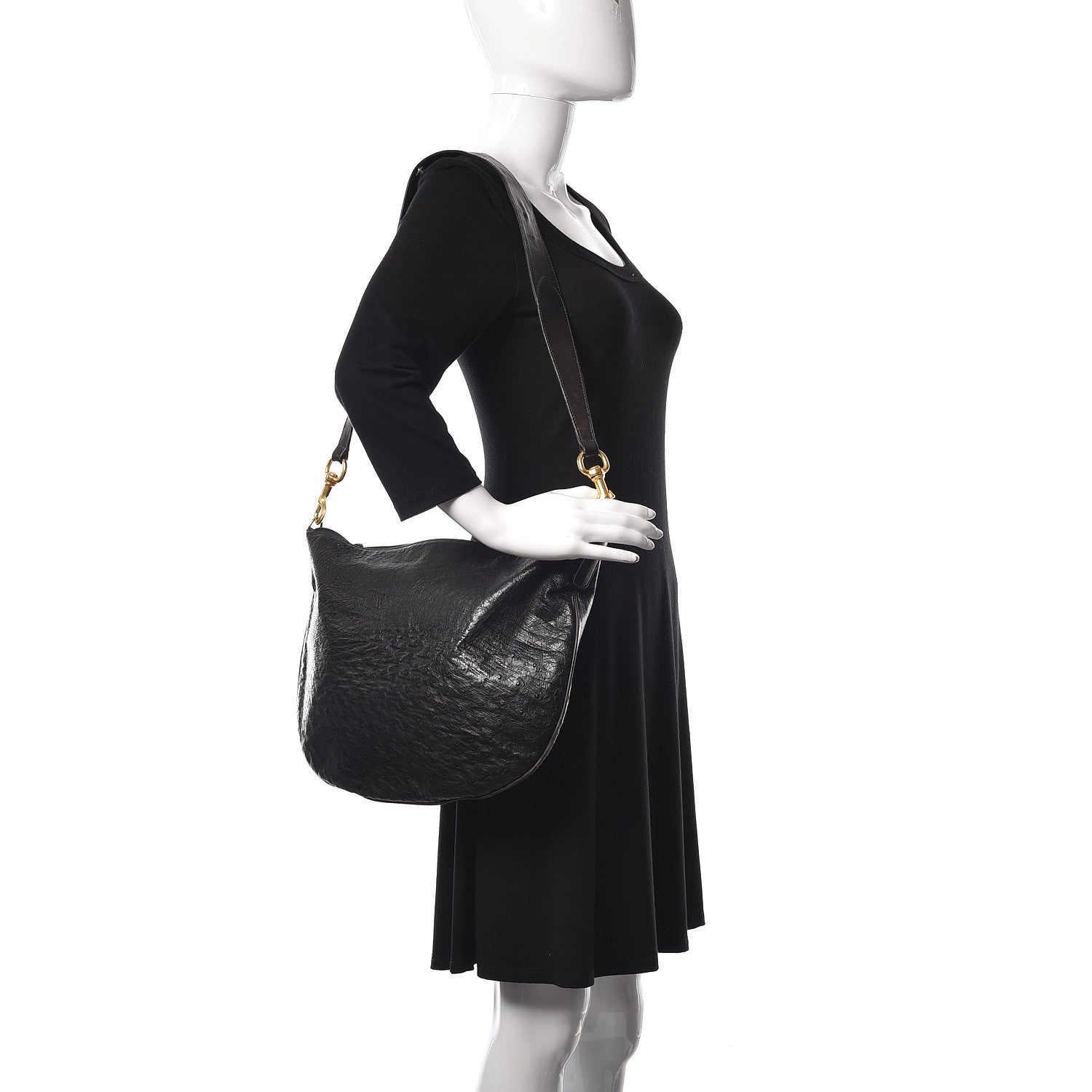 Gucci Ostrich Shoulder Bag Black 2 of 12