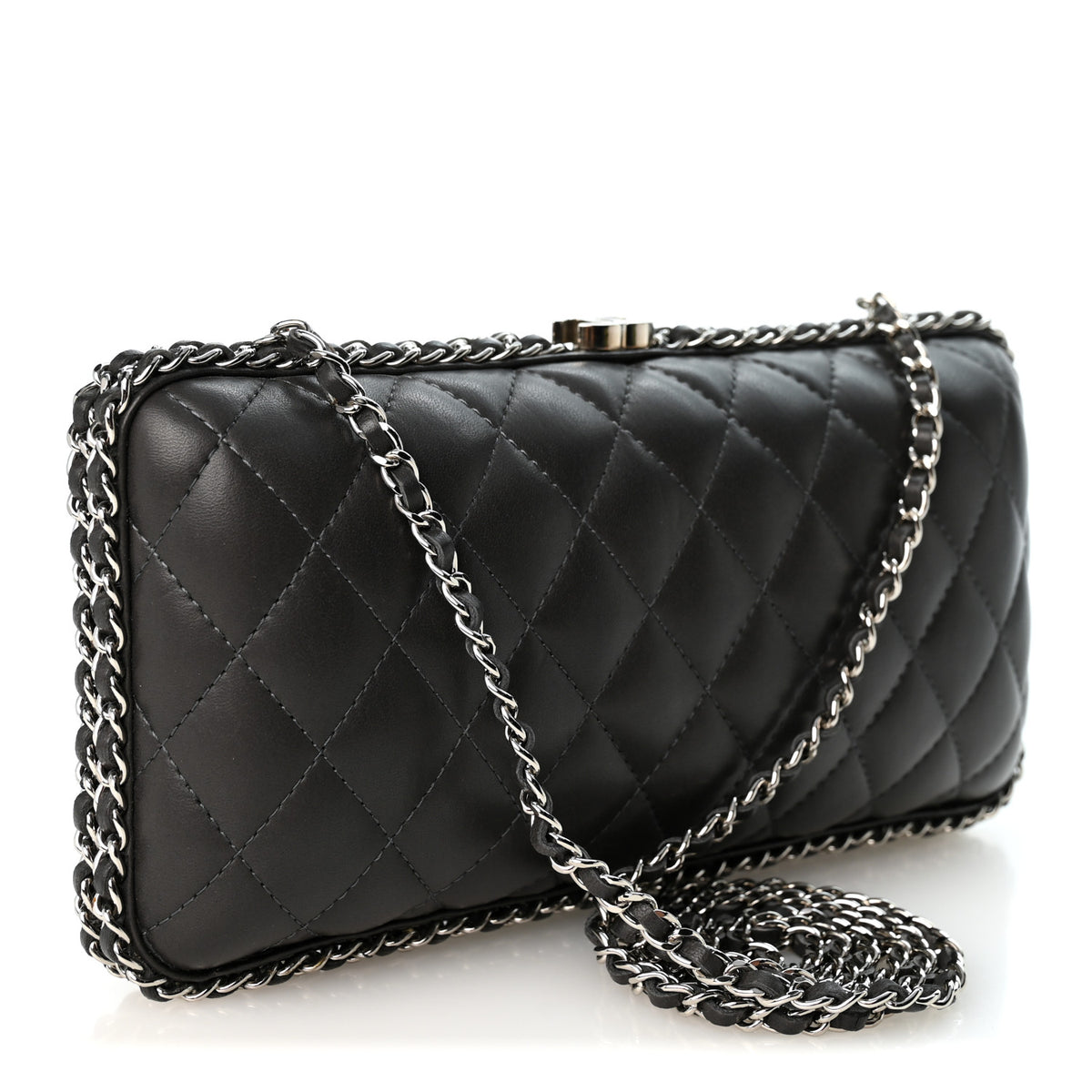 Lambskin Quilted Chain Around Clutch Grey