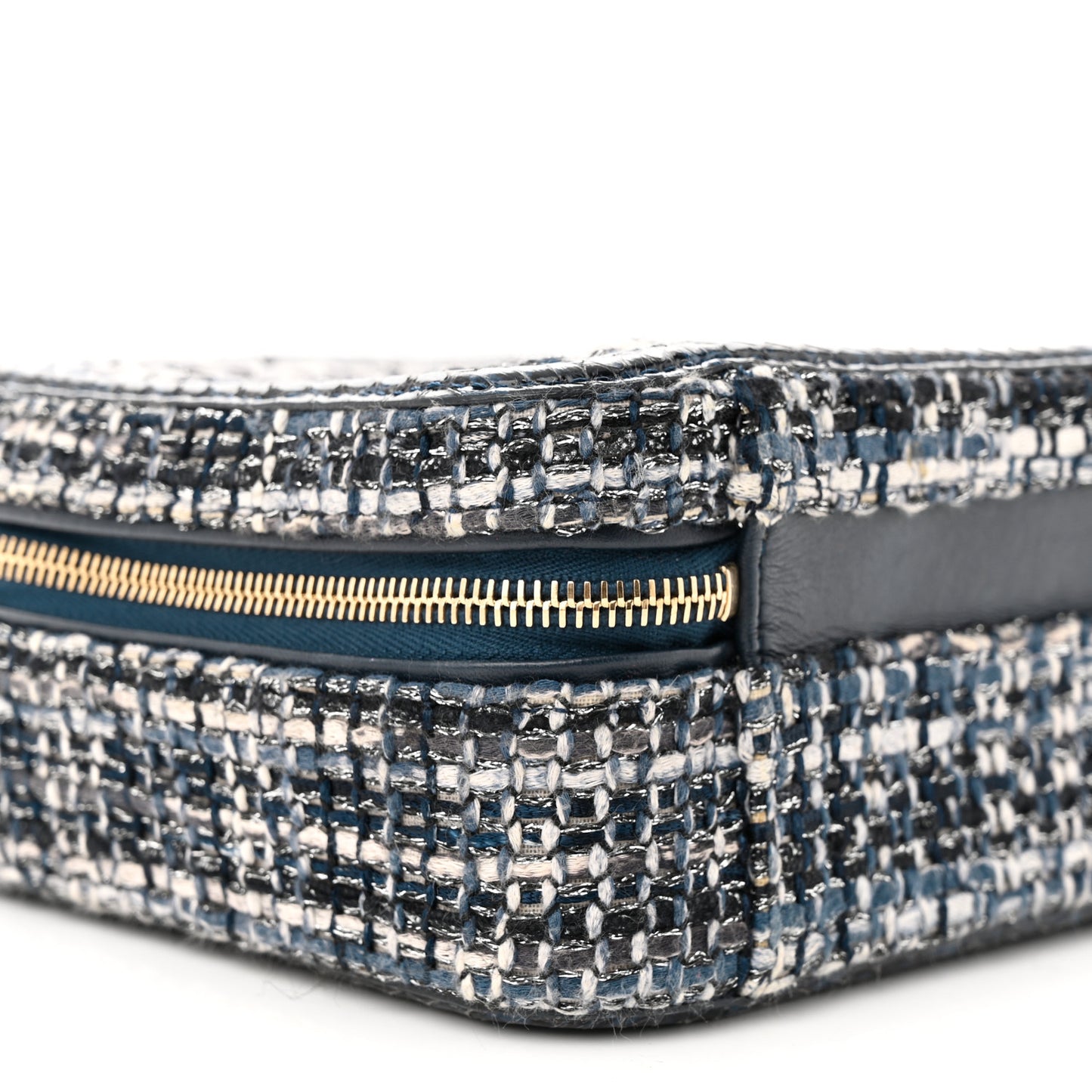 Tweed Snakeskin Quilted Medium CC Filigree Vanity Case Dark Navy