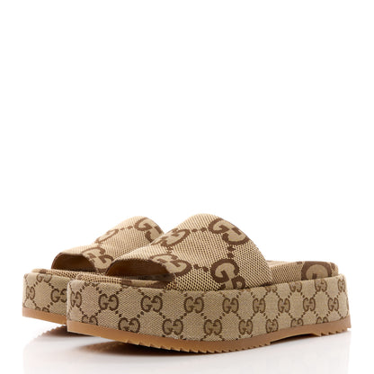 Gucci Monogram Maxi GG Angelina Platform 55mm Slide Sandals 36.5 Beige 3 of 9