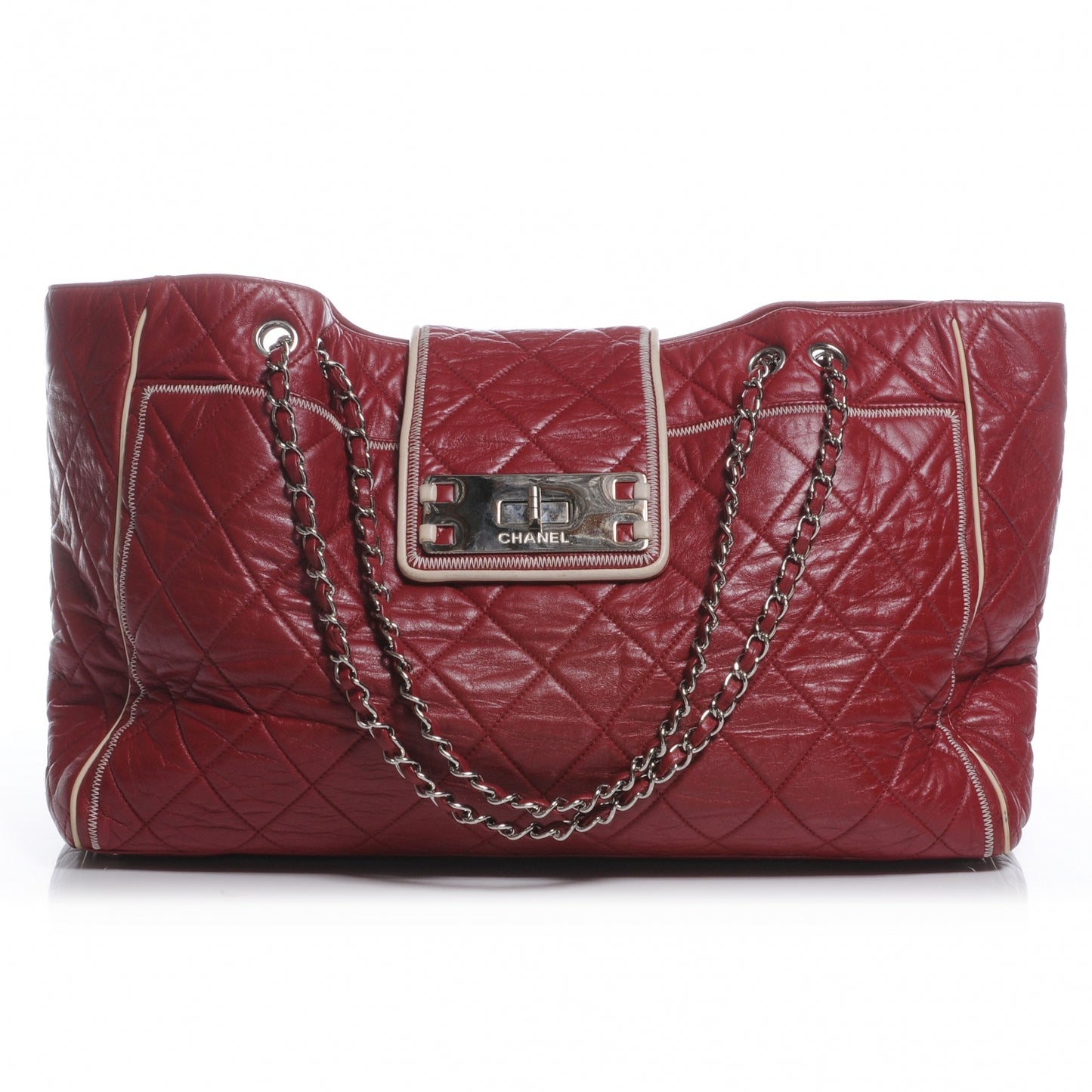 Lambskin Quilted East West Large Tote Red