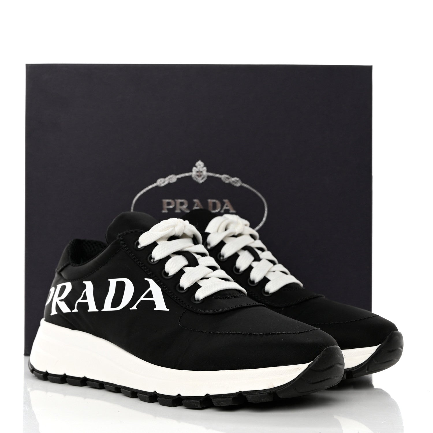 Prada Nylon Piuma Logo Sneakers 37 Black White 9 of 9