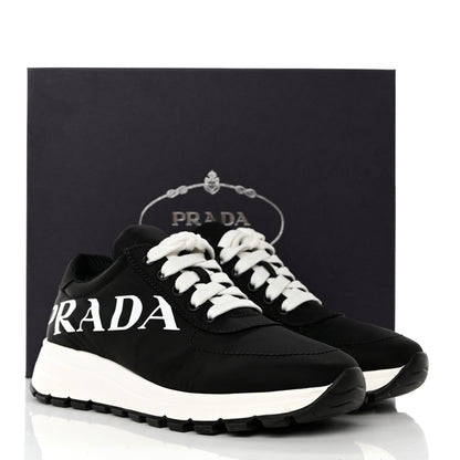 Prada Nylon Piuma Logo Sneakers 37 Black White 9 of 9