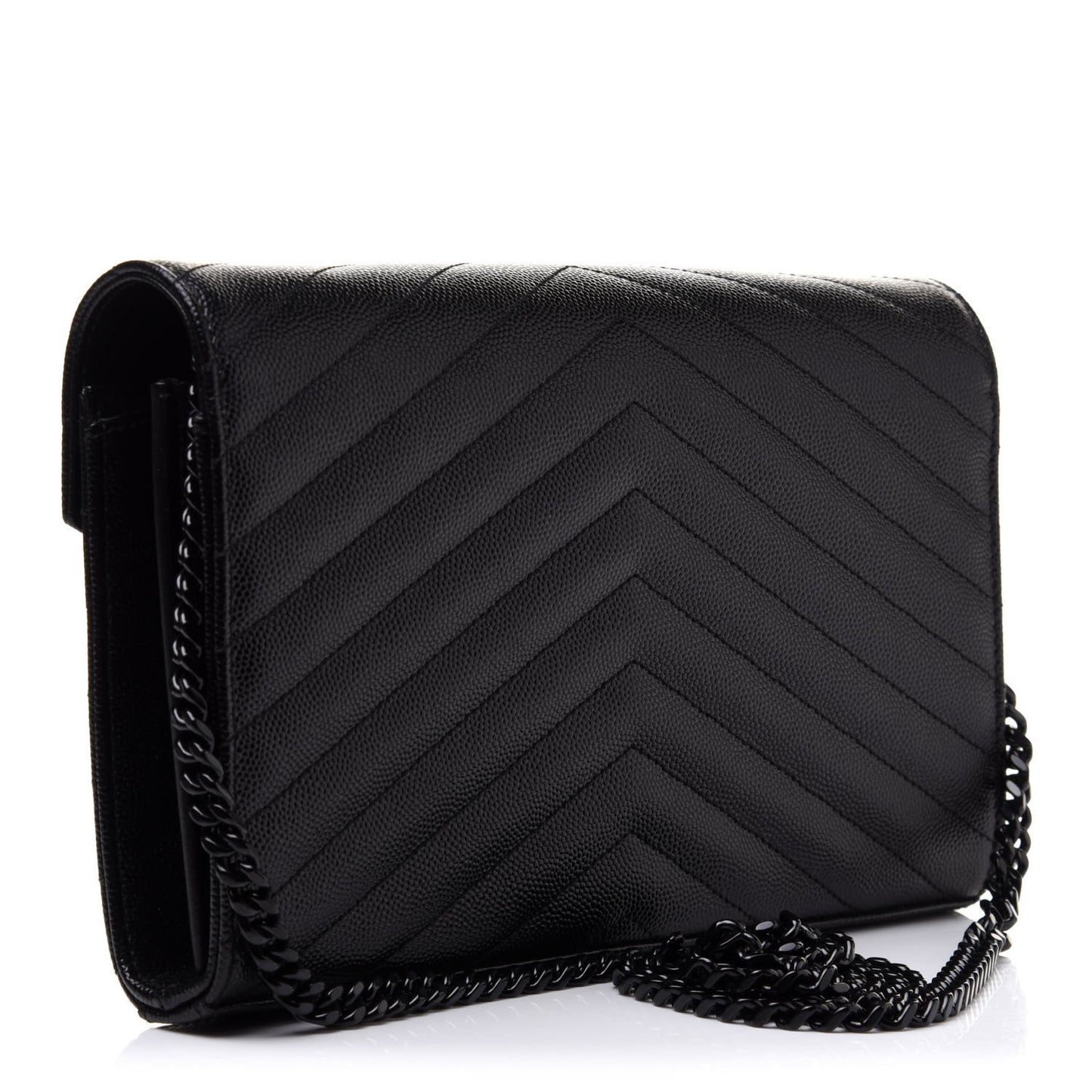 Grain De Poudre Matelasse Chevron Monogram Chain Wallet Black