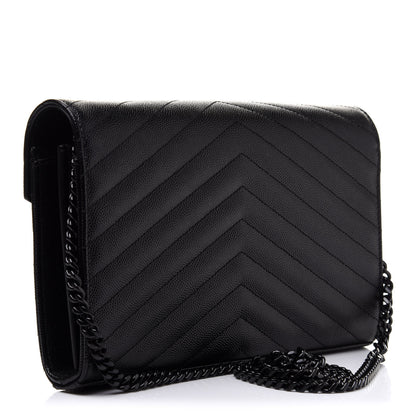 Saint Laurent Grain De Poudre Matelasse Chevron Monogram Chain Wallet Black 3 of 9
