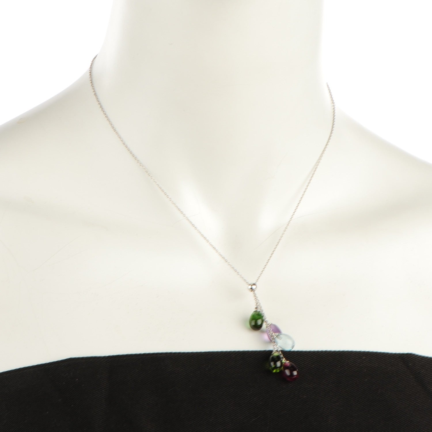 Tiffany 18K White Gold Amethyst Green Tourmaline Peridot Aquamarine Rubellite Rainbow Drops Five Stone Necklace 2 of 4