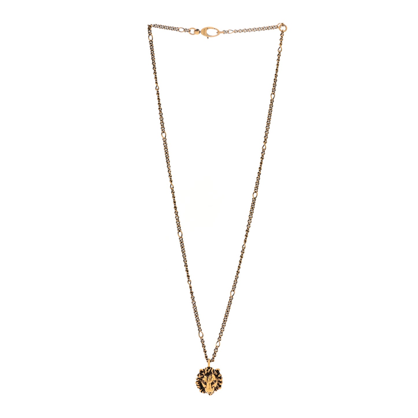 Metal Pearl Crystal Lion Head Necklace Aged Gold Multicolor