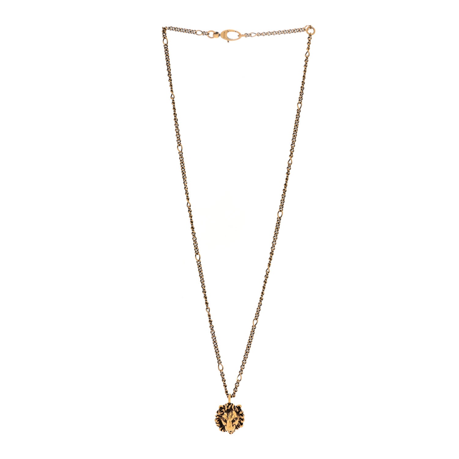 Gucci Metal Pearl Crystal Lion Head Necklace Aged Gold Multicolor 3 of 6