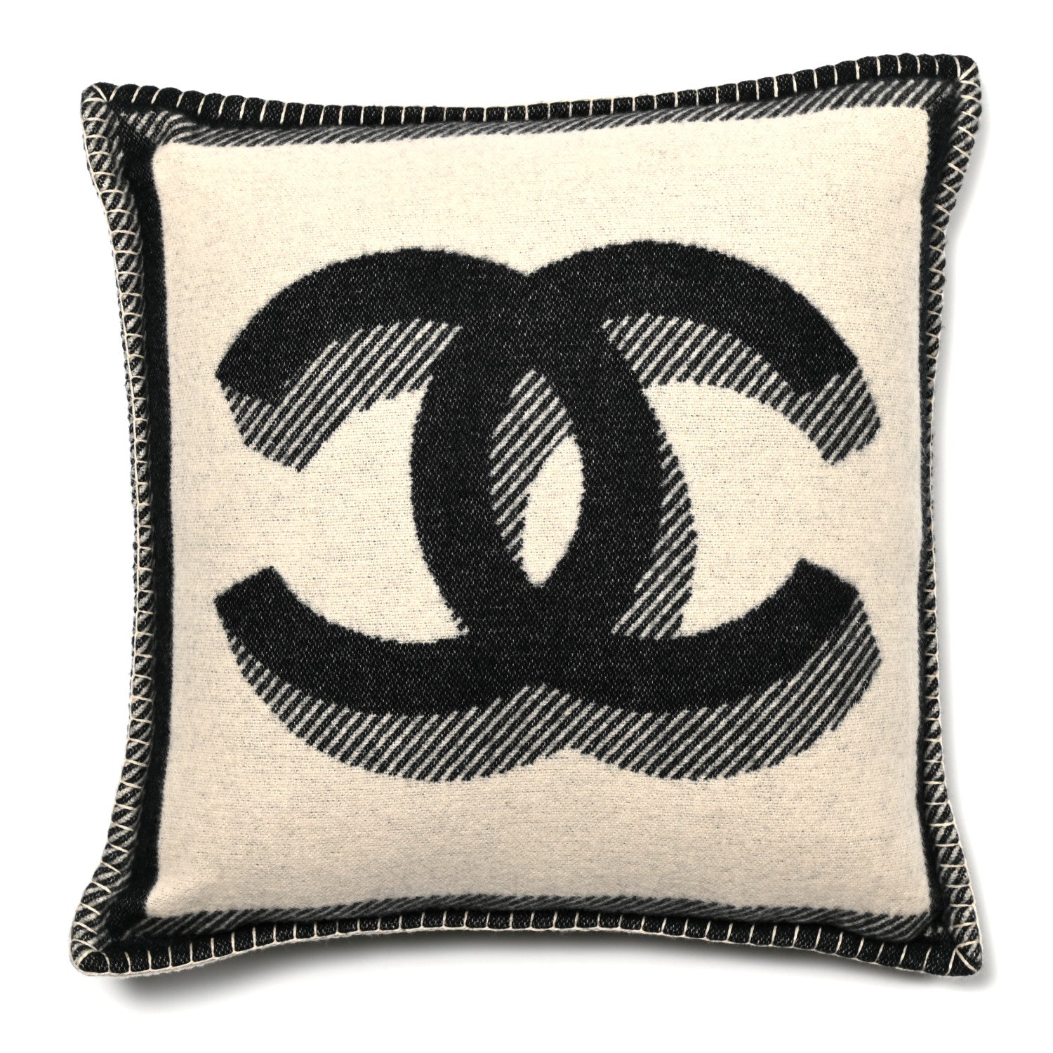 Chanel Merino Wool Cashmere CC Pillow Beige Black 1 of 3